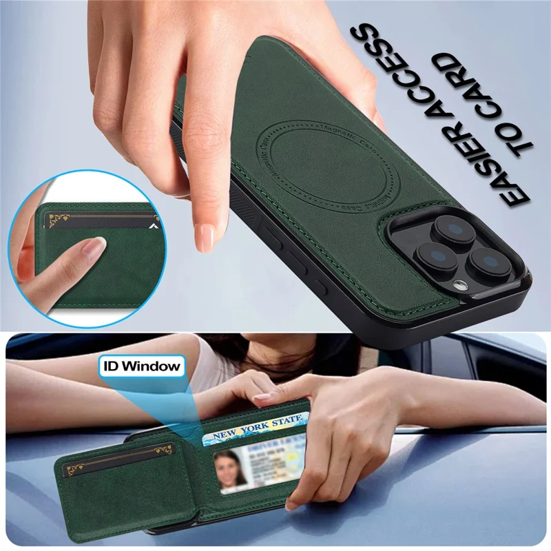 LC.IMEEKE L3 For iPhone 15 Pro Max Magnetic Case Detachable Card Holder Leather+TPU Mobile Cover - Green