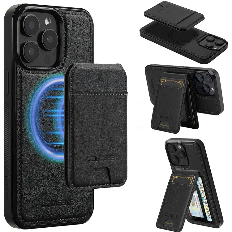 LC.IMEEKE L3 per iPhone 14 Pro Max Custodia magnetica Porta carte staccabile Pelle+TPU Custodia per cellulare - Nero