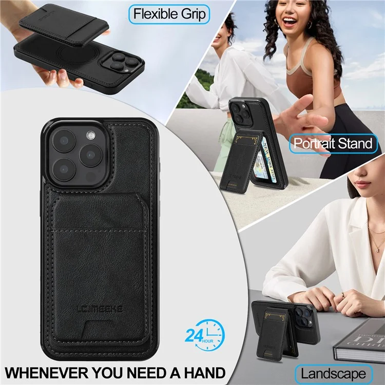 LC.IMEEKE L3 per iPhone 14 Pro Max Custodia magnetica Porta carte staccabile Pelle+TPU Custodia per cellulare - Nero