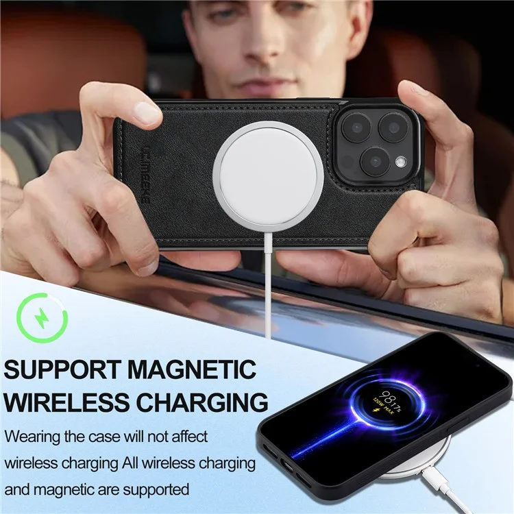 LC.IMEEKE L3 per iPhone 14 Pro Max Custodia magnetica Porta carte staccabile Pelle+TPU Custodia per cellulare - Nero