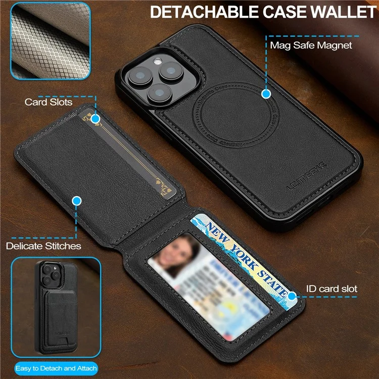 LC.IMEEKE L3 per iPhone 14 Pro Max Custodia magnetica Porta carte staccabile Pelle+TPU Custodia per cellulare - Nero