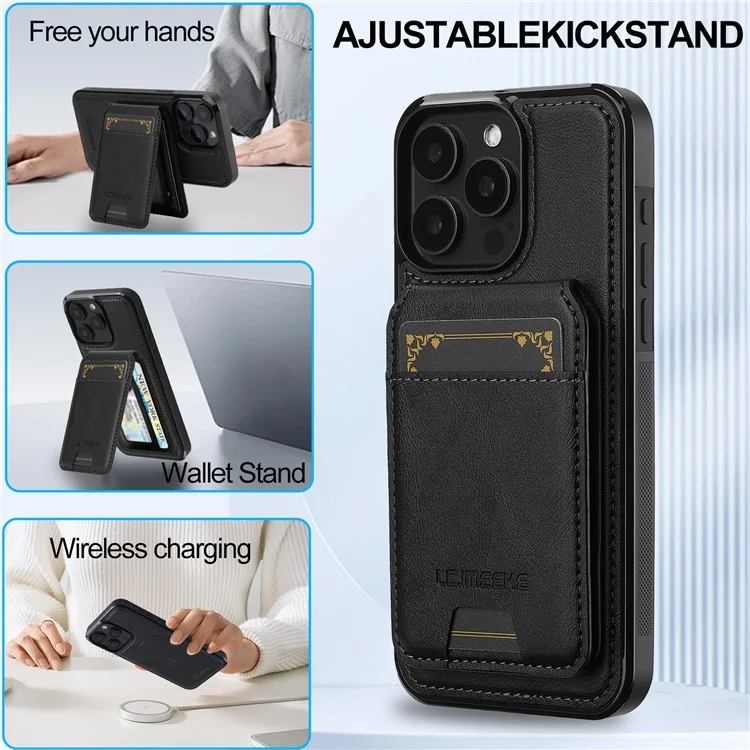 LC.IMEEKE L3 per iPhone 14 Pro Max Custodia magnetica Porta carte staccabile Pelle+TPU Custodia per cellulare - Nero