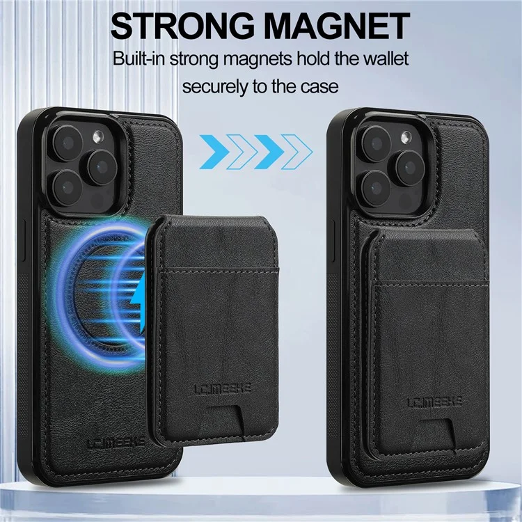 LC.IMEEKE L3 per iPhone 14 Pro Max Custodia magnetica Porta carte staccabile Pelle+TPU Custodia per cellulare - Nero