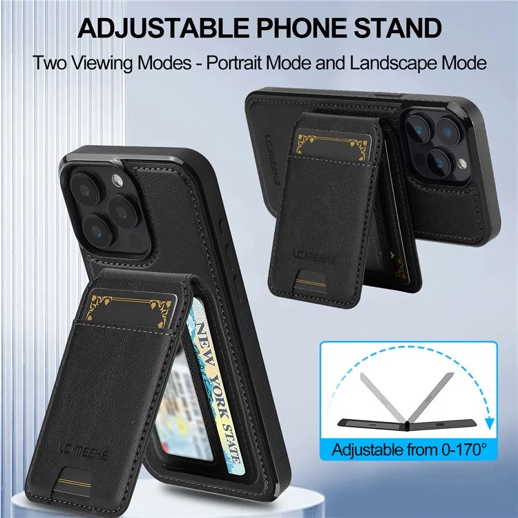 LC.IMEEKE L3 per iPhone 14 Pro Max Custodia magnetica Porta carte staccabile Pelle+TPU Custodia per cellulare - Nero