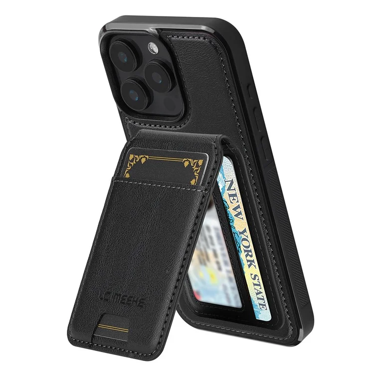LC.IMEEKE L3 For iPhone 14 Pro Magnetic Case Detachable Card Holder Leather+TPU Mobile Cover - Black