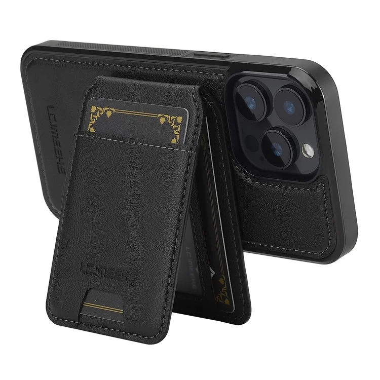 LC.IMEEKE L3 For iPhone 14 Pro Magnetic Case Detachable Card Holder Leather+TPU Mobile Cover - Black