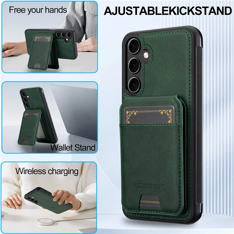LC.IMEEKE L3 For Samsung Galaxy S24 Magnetic Case Detachable Card Holder Leather+TPU Mobile Cover - Green
