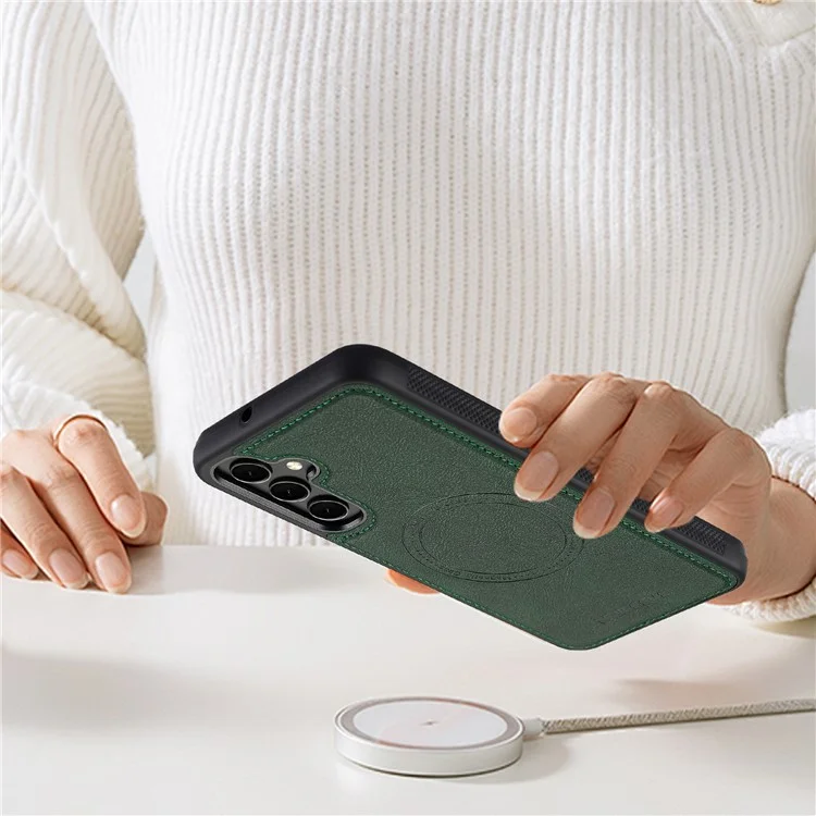 LC.IMEEKE L3 For Samsung Galaxy S24 Magnetic Case Detachable Card Holder Leather+TPU Mobile Cover - Green