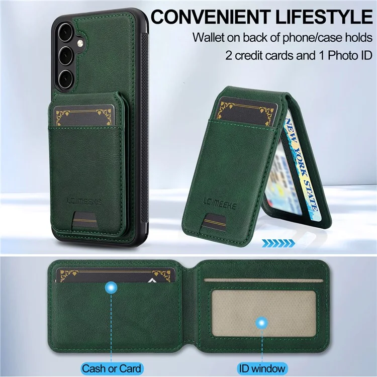 LC.IMEEKE L3 For Samsung Galaxy S24 Magnetic Case Detachable Card Holder Leather+TPU Mobile Cover - Green