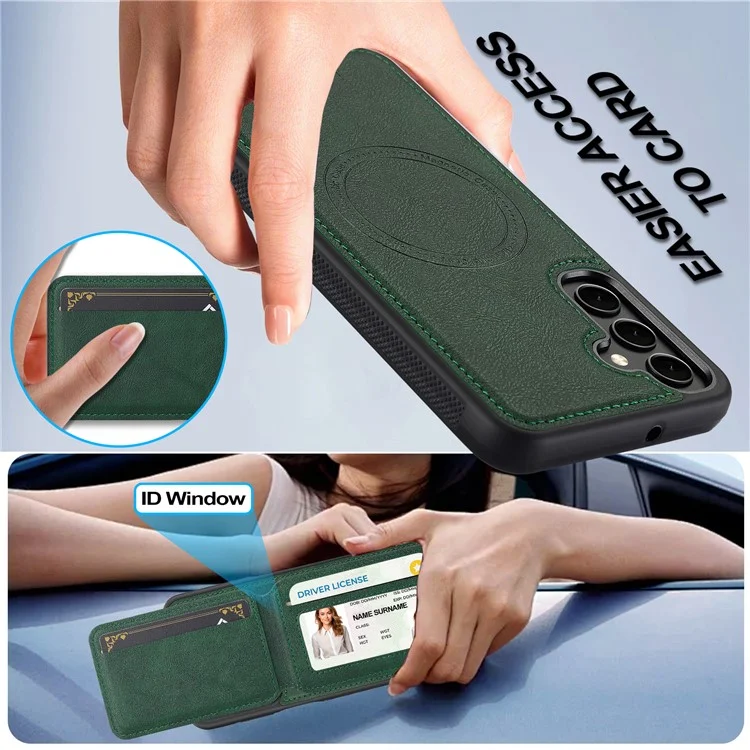 LC.IMEEKE L3 For Samsung Galaxy S24 Magnetic Case Detachable Card Holder Leather+TPU Mobile Cover - Green