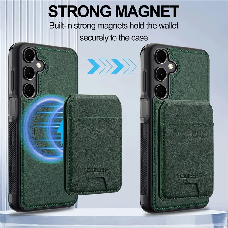 LC.IMEEKE L3 For Samsung Galaxy S24 Magnetic Case Detachable Card Holder Leather+TPU Mobile Cover - Green