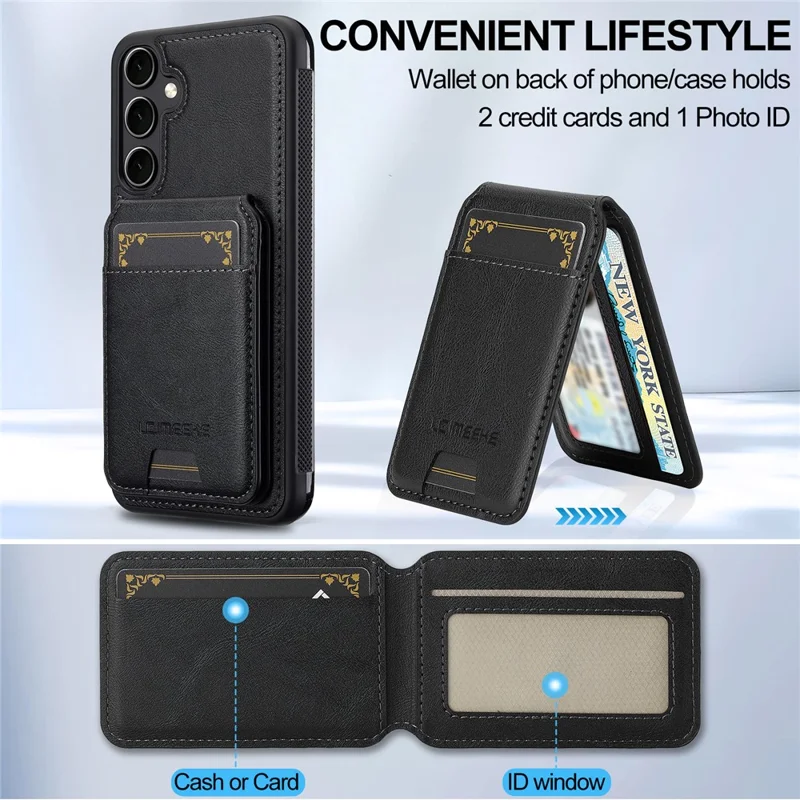 LC.IMEEKE L3 For Samsung Galaxy S24+ Magnetic Case Detachable Card Holder Leather+TPU Mobile Cover - Black