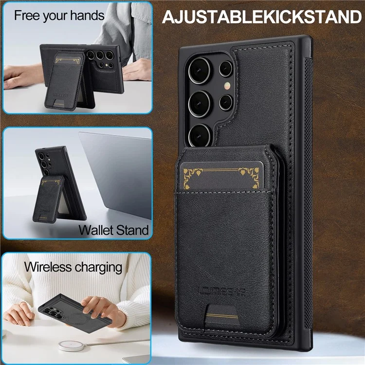 LC.IMEEKE L3 For Samsung Galaxy S24 Ultra Magnetic Case Detachable Card Holder Leather+TPU Mobile Cover - Black