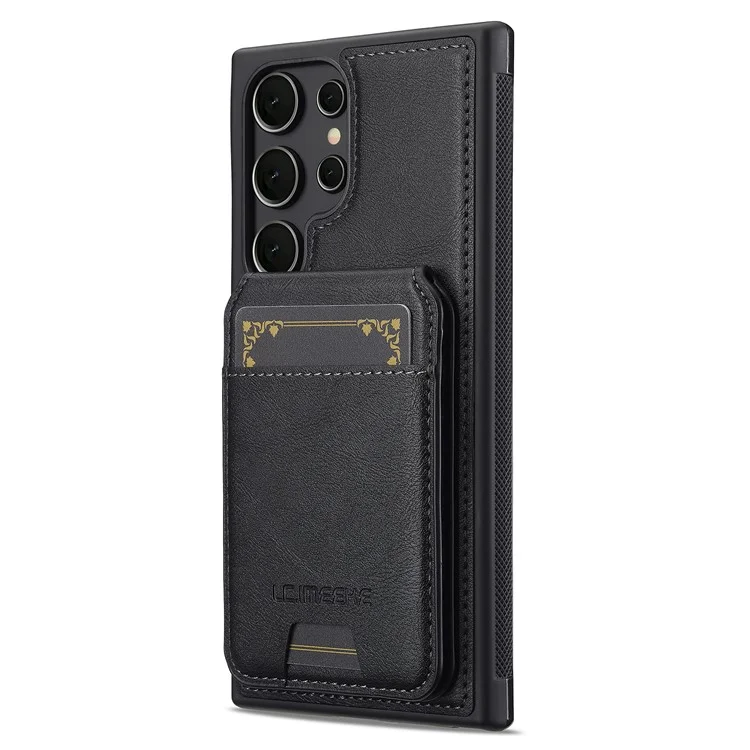 LC.IMEEKE L3 For Samsung Galaxy S23 Ultra Magnetic Case Detachable Card Holder Leather+TPU Mobile Cover - Black