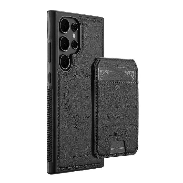 LC.IMEEKE L3 For Samsung Galaxy S23 Ultra Magnetic Case Detachable Card Holder Leather+TPU Mobile Cover - Black