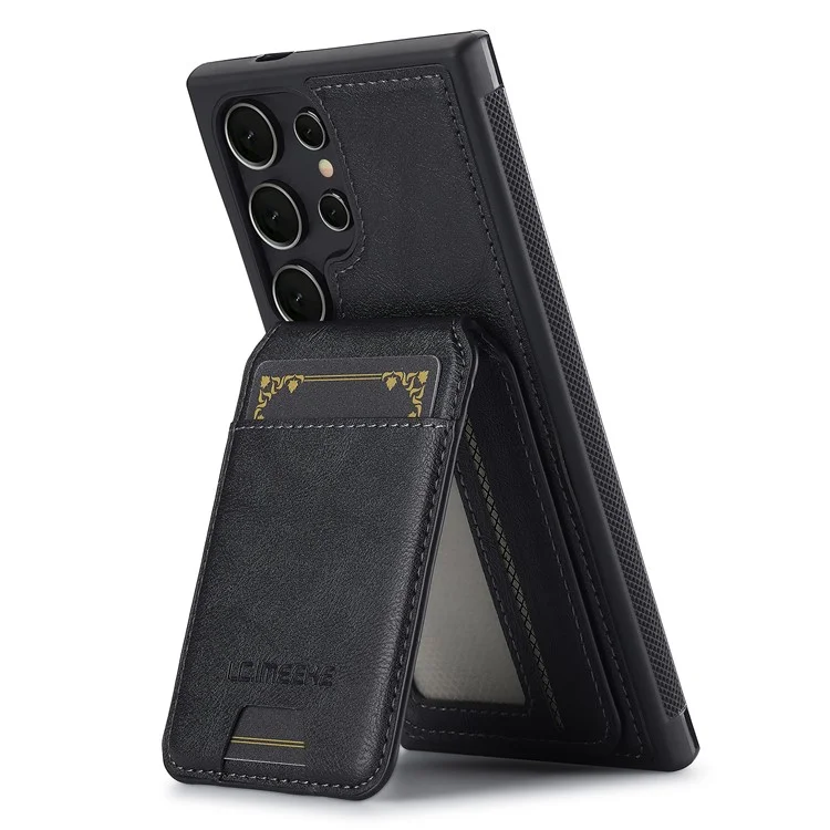 LC.IMEEKE L3 For Samsung Galaxy S23 Ultra Magnetic Case Detachable Card Holder Leather+TPU Mobile Cover - Black