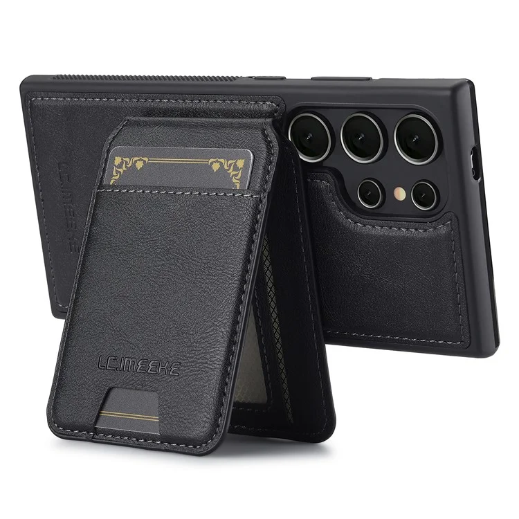 LC.IMEEKE L3 For Samsung Galaxy S23 Ultra Magnetic Case Detachable Card Holder Leather+TPU Mobile Cover - Black