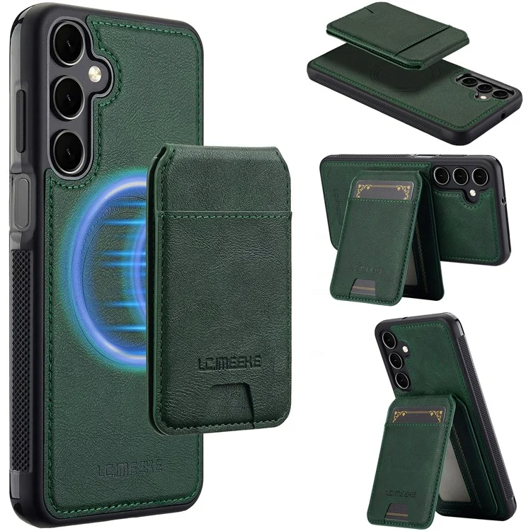 LC.IMEEKE L3 For Samsung Galaxy S23 FE Magnetic Case Detachable Card Holder Leather+TPU Mobile Cover - Green