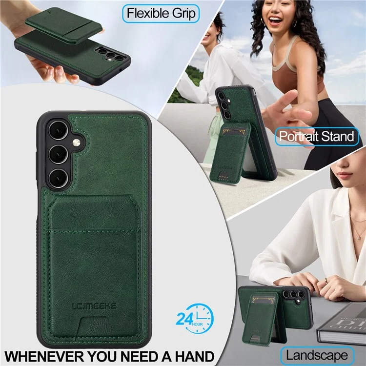 LC.IMEEKE L3 For Samsung Galaxy S23 FE Magnetic Case Detachable Card Holder Leather+TPU Mobile Cover - Green