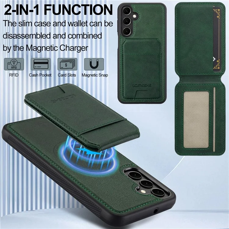 LC.IMEEKE L3 For Samsung Galaxy S23 FE Magnetic Case Detachable Card Holder Leather+TPU Mobile Cover - Green