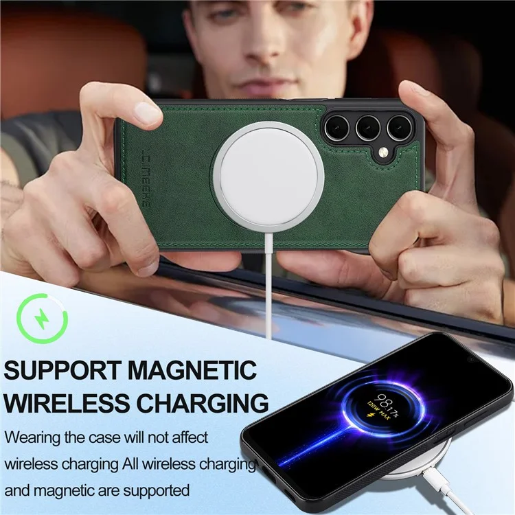LC.IMEEKE L3 For Samsung Galaxy S23 FE Magnetic Case Detachable Card Holder Leather+TPU Mobile Cover - Green