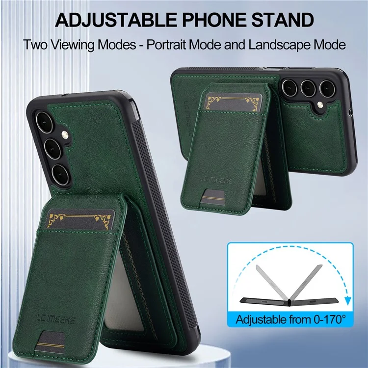 LC.IMEEKE L3 For Samsung Galaxy S23 FE Magnetic Case Detachable Card Holder Leather+TPU Mobile Cover - Green