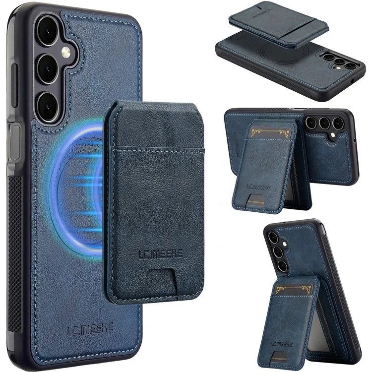 LC.IMEEKE L3 For Samsung Galaxy A55 5G Magnetic Case Detachable Card Holder Leather+TPU Mobile Cover - Blue