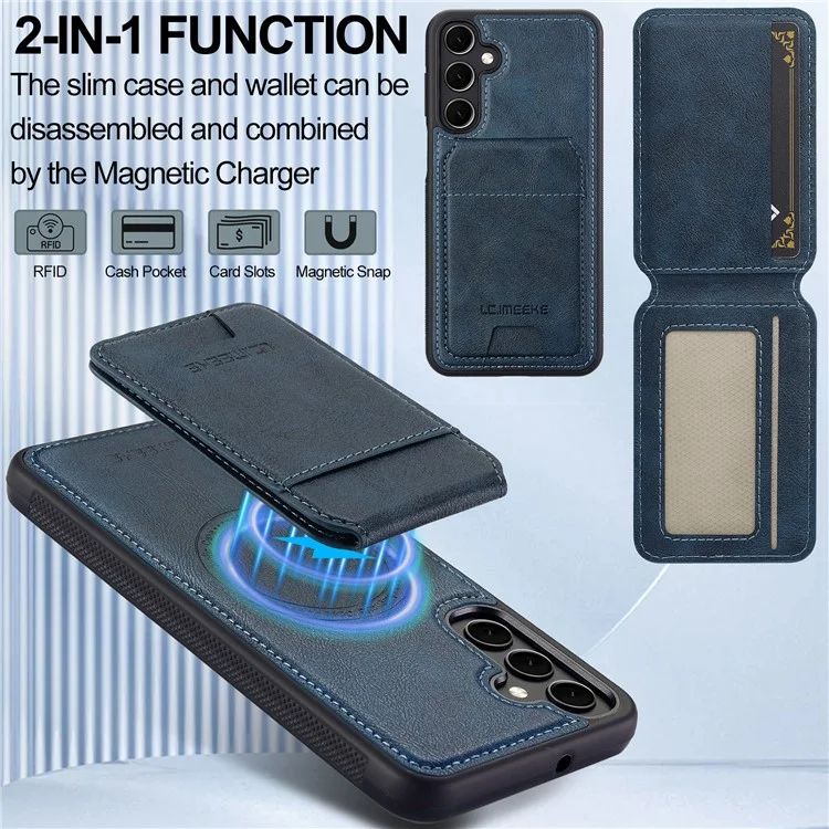 LC.IMEEKE L3 For Samsung Galaxy A55 5G Magnetic Case Detachable Card Holder Leather+TPU Mobile Cover - Blue