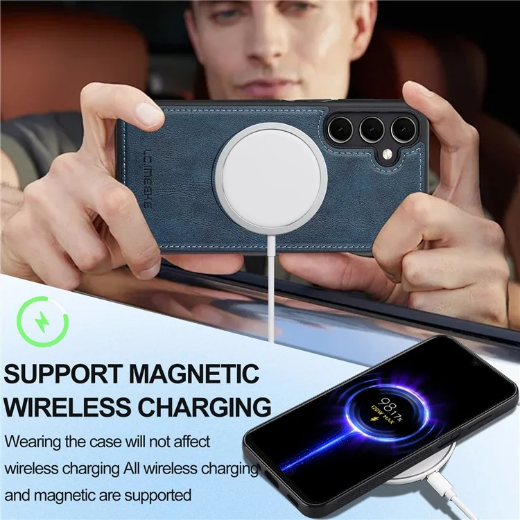 LC.IMEEKE L3 For Samsung Galaxy A55 5G Magnetic Case Detachable Card Holder Leather+TPU Mobile Cover - Blue