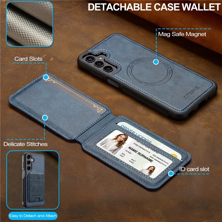 LC.IMEEKE L3 For Samsung Galaxy A55 5G Magnetic Case Detachable Card Holder Leather+TPU Mobile Cover - Blue