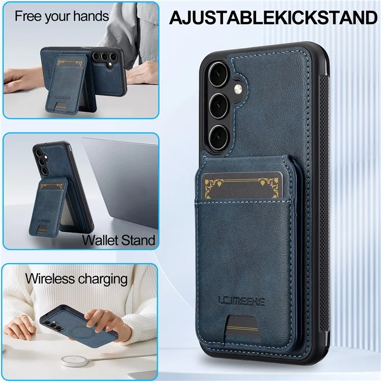 LC.IMEEKE L3 For Samsung Galaxy A55 5G Magnetic Case Detachable Card Holder Leather+TPU Mobile Cover - Blue