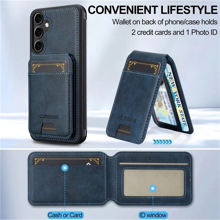 LC.IMEEKE L3 For Samsung Galaxy A55 5G Magnetic Case Detachable Card Holder Leather+TPU Mobile Cover - Blue