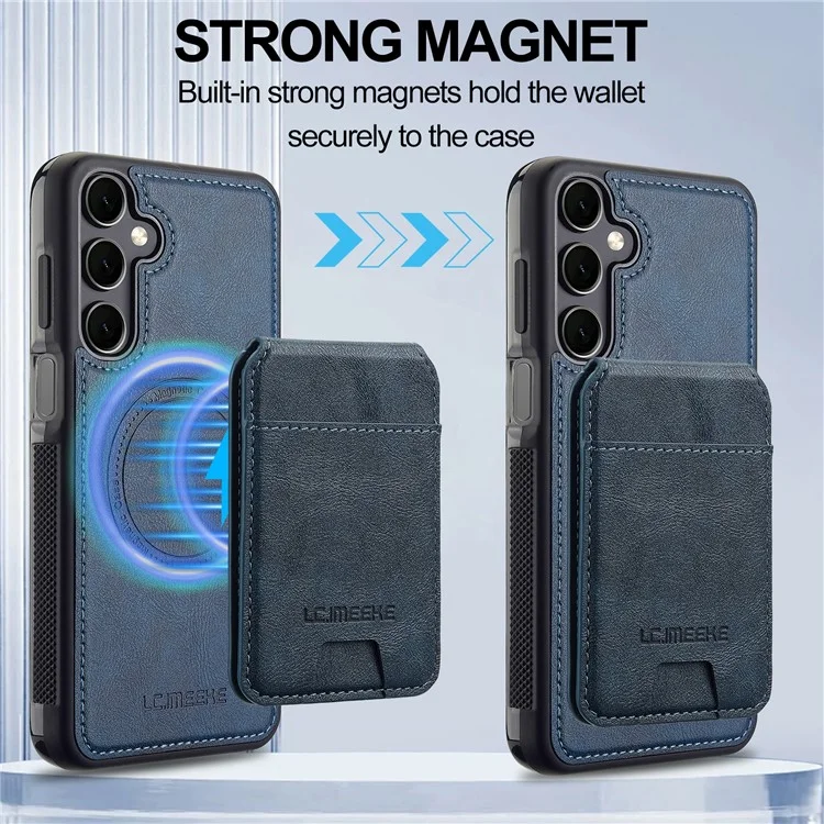 LC.IMEEKE L3 For Samsung Galaxy A55 5G Magnetic Case Detachable Card Holder Leather+TPU Mobile Cover - Blue