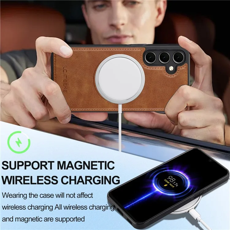 LC.IMEEKE L3 For Samsung Galaxy A16 4G / 5G Magnetic Case Detachable Card Holder Leather+TPU Mobile Cover - Brown
