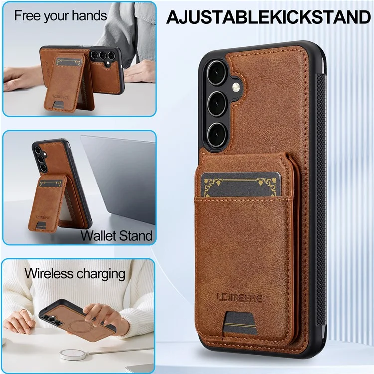 LC.IMEEKE L3 For Samsung Galaxy A16 4G / 5G Magnetic Case Detachable Card Holder Leather+TPU Mobile Cover - Brown
