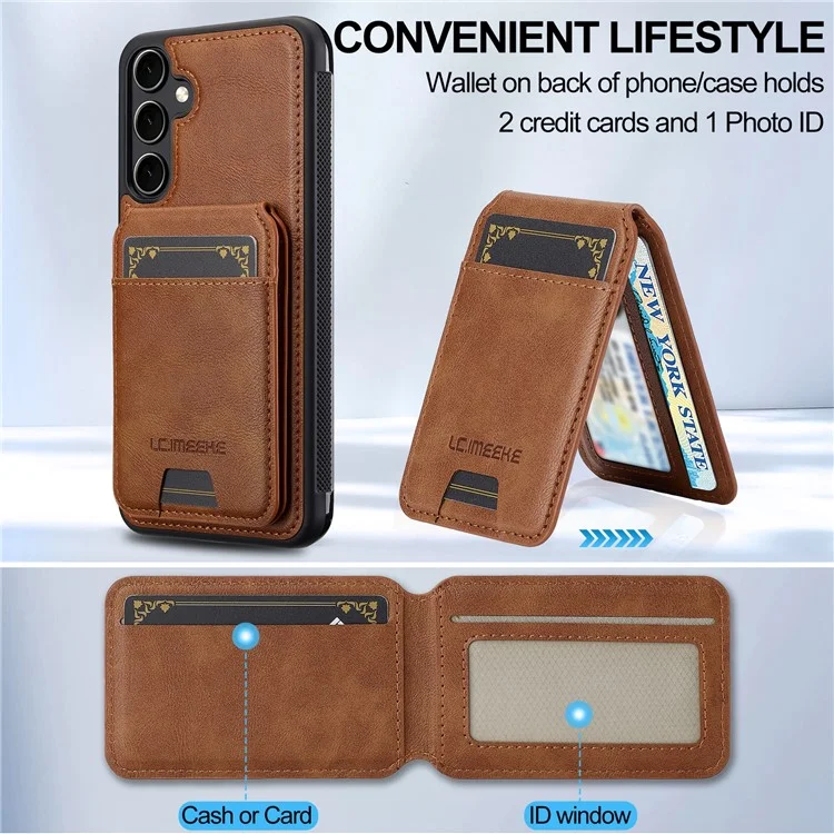 LC.IMEEKE L3 For Samsung Galaxy A16 4G / 5G Magnetic Case Detachable Card Holder Leather+TPU Mobile Cover - Brown