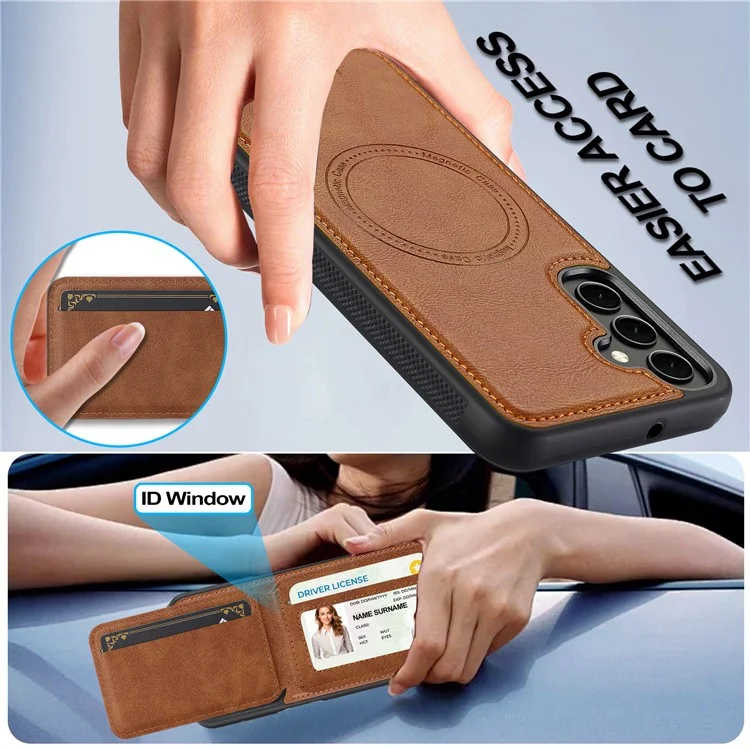 LC.IMEEKE L3 For Samsung Galaxy A16 4G / 5G Magnetic Case Detachable Card Holder Leather+TPU Mobile Cover - Brown