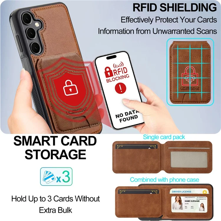 LC.IMEEKE L3 For Samsung Galaxy A16 4G / 5G Magnetic Case Detachable Card Holder Leather+TPU Mobile Cover - Brown