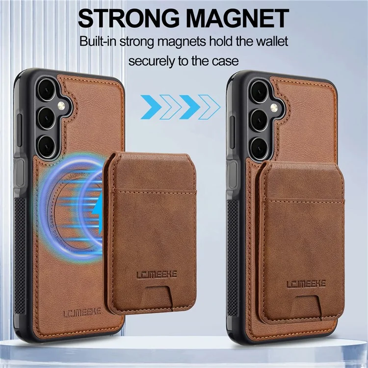 LC.IMEEKE L3 For Samsung Galaxy A16 4G / 5G Magnetic Case Detachable Card Holder Leather+TPU Mobile Cover - Brown