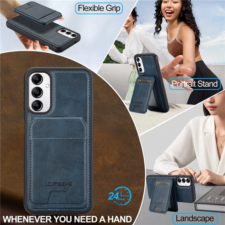 LC.IMEEKE L3 For Samsung Galaxy A14 4G / 5G Magnetic Case Detachable Card Holder Leather+TPU Mobile Cover - Blue