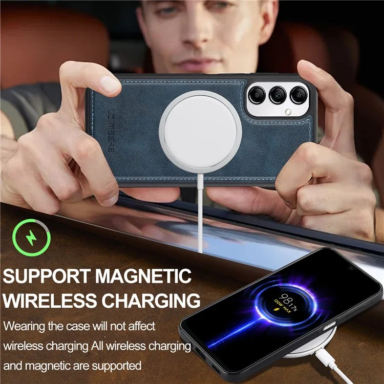 LC.IMEEKE L3 For Samsung Galaxy A14 4G / 5G Magnetic Case Detachable Card Holder Leather+TPU Mobile Cover - Blue