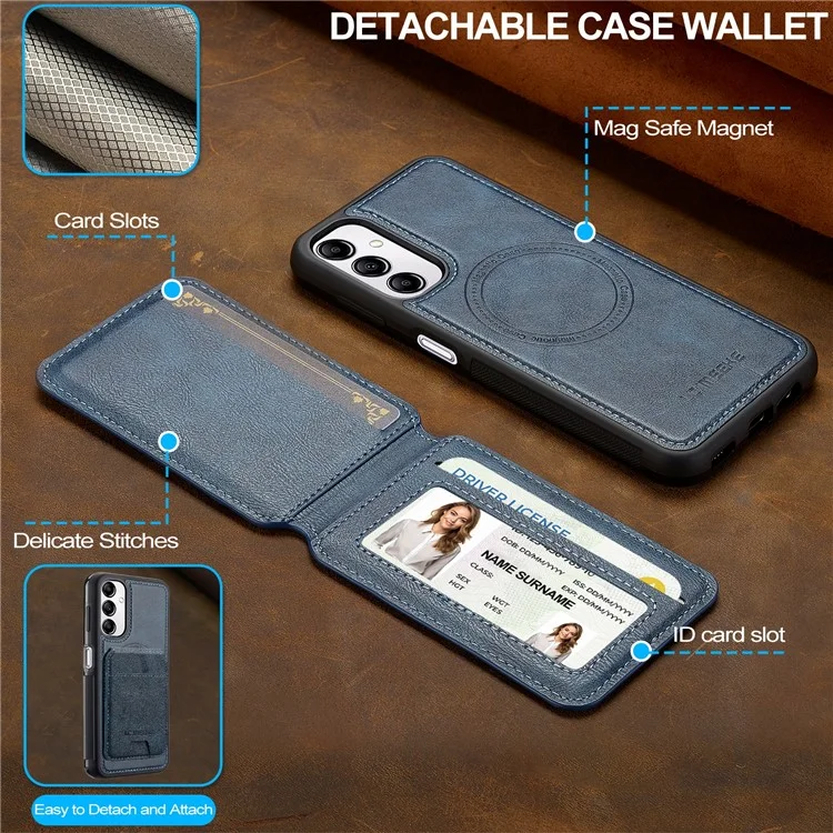LC.IMEEKE L3 For Samsung Galaxy A14 4G / 5G Magnetic Case Detachable Card Holder Leather+TPU Mobile Cover - Blue