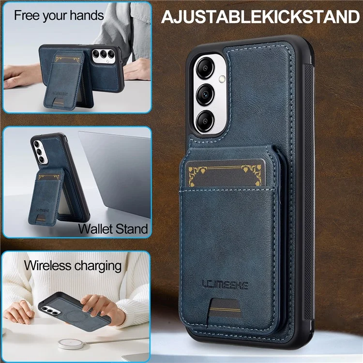 LC.IMEEKE L3 For Samsung Galaxy A14 4G / 5G Magnetic Case Detachable Card Holder Leather+TPU Mobile Cover - Blue