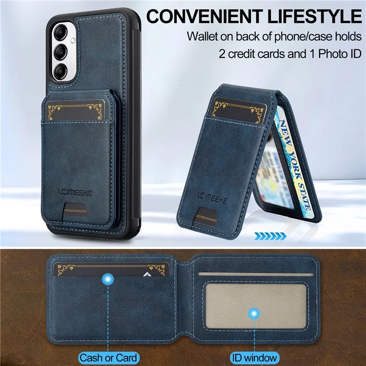LC.IMEEKE L3 For Samsung Galaxy A14 4G / 5G Magnetic Case Detachable Card Holder Leather+TPU Mobile Cover - Blue