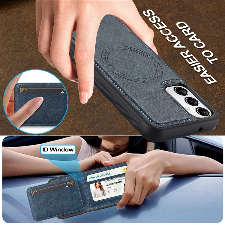 LC.IMEEKE L3 For Samsung Galaxy A14 4G / 5G Magnetic Case Detachable Card Holder Leather+TPU Mobile Cover - Blue