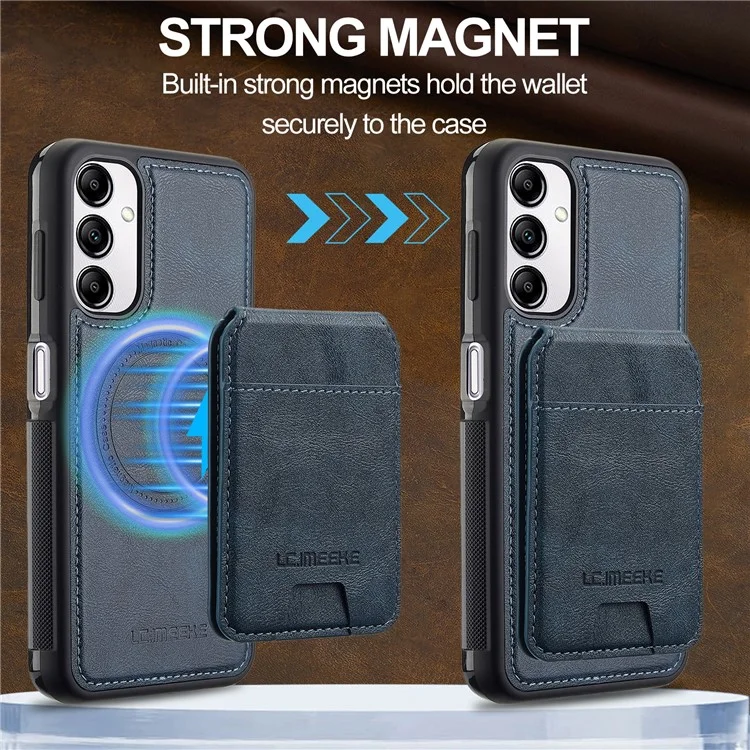 LC.IMEEKE L3 For Samsung Galaxy A14 4G / 5G Magnetic Case Detachable Card Holder Leather+TPU Mobile Cover - Blue