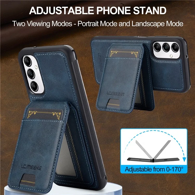 LC.IMEEKE L3 For Samsung Galaxy A14 4G / 5G Magnetic Case Detachable Card Holder Leather+TPU Mobile Cover - Blue