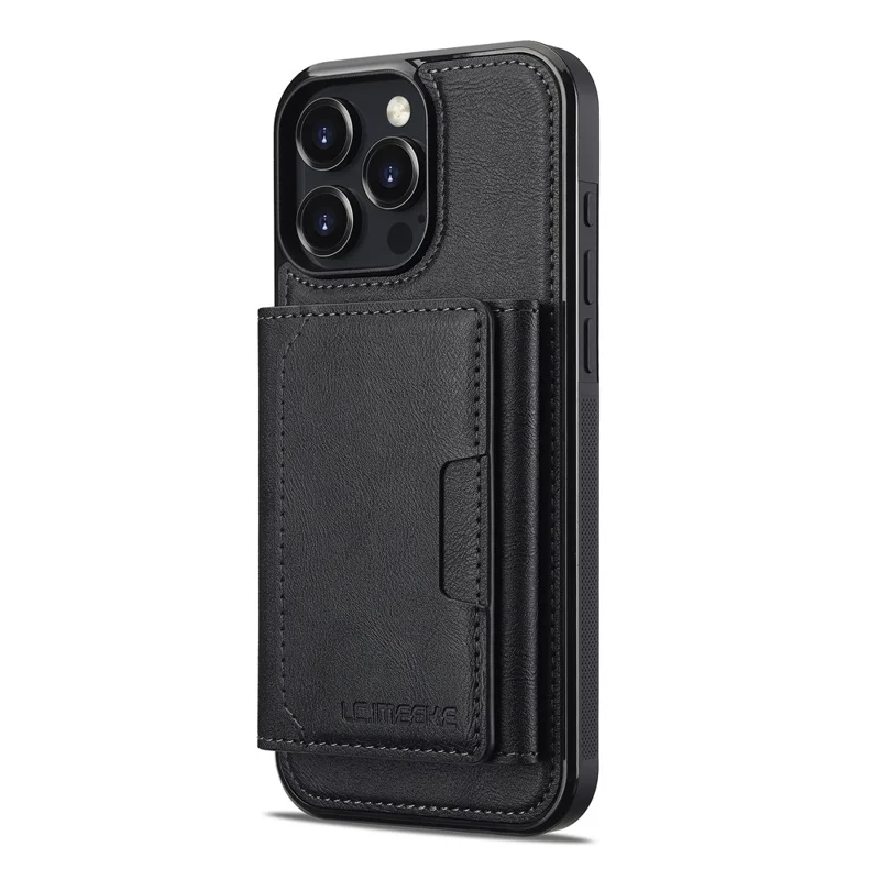 LC.IMEEKE L5 For iPhone 16 Pro Magnetic Phone Case Leather Back Cover with Detachable Card Holder - Black