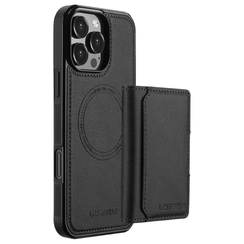 LC.IMEEKE L5 For iPhone 16 Pro Magnetic Phone Case Leather Back Cover with Detachable Card Holder - Black