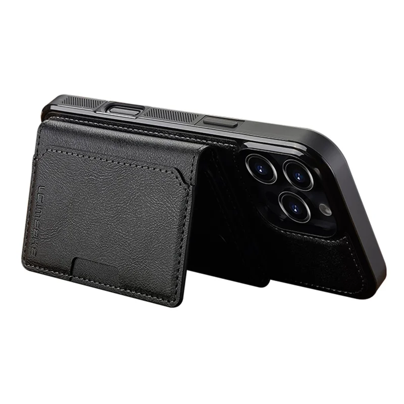 LC.IMEEKE L5 For iPhone 16 Pro Magnetic Phone Case Leather Back Cover with Detachable Card Holder - Black